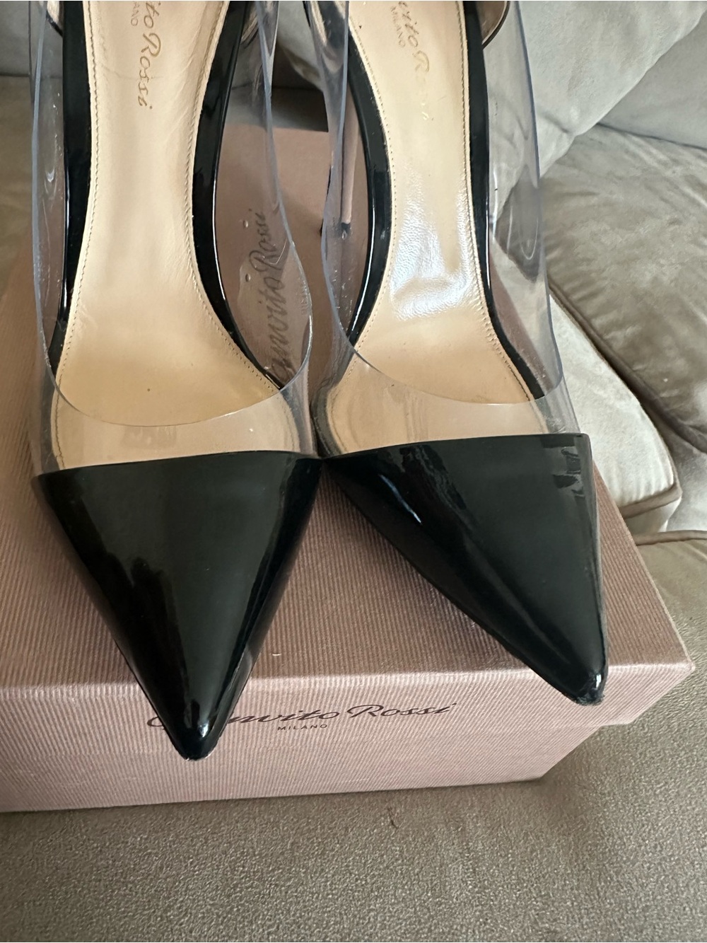 Gianvito Rossi “Plexi” Black Patent Pointed PVC Pump - Picture 5 of 9